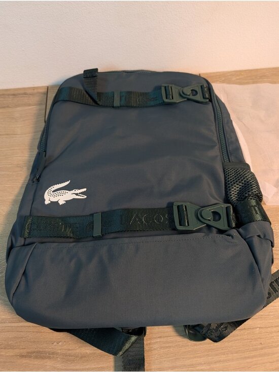 RARE Lacoste 2 In 1 2in1 100% Recycle Backpack With Pouch  Green Polyester Bag main image 6